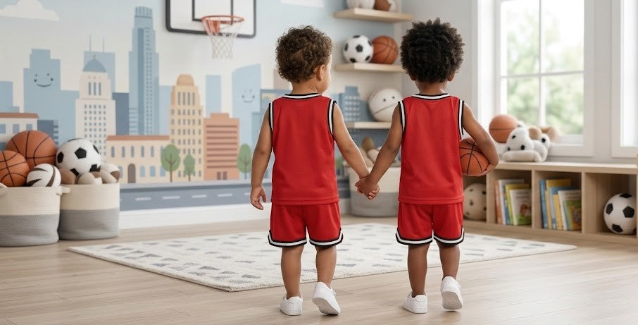 Twin Boys’ Matching "Los Angeles 28" Basketball Jersey & Shorts Set