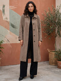 Taupe Faux Suede Long Trench Coat - Size 42