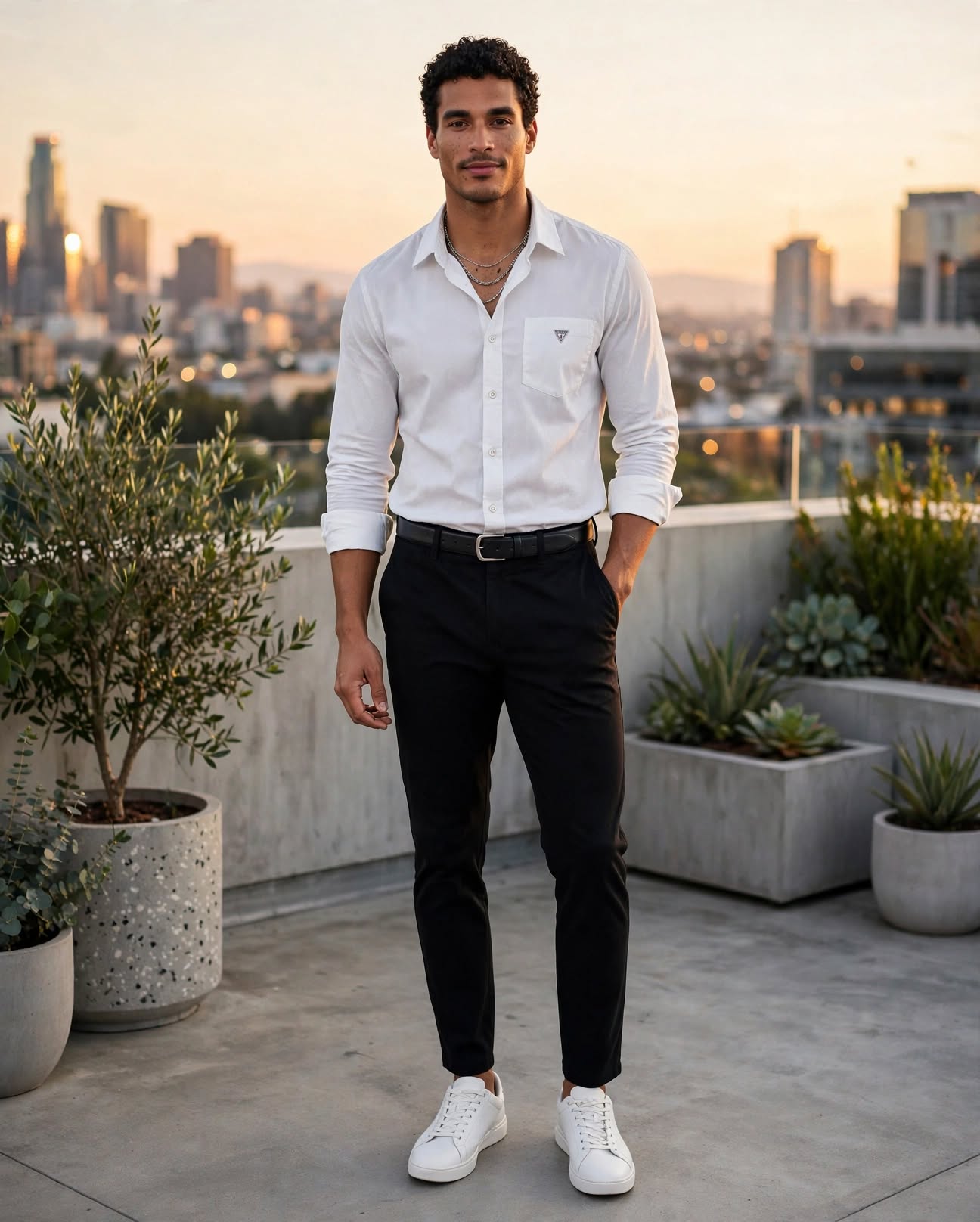 Guess White Long Sleeve Button-Up Shirt - Size Medium