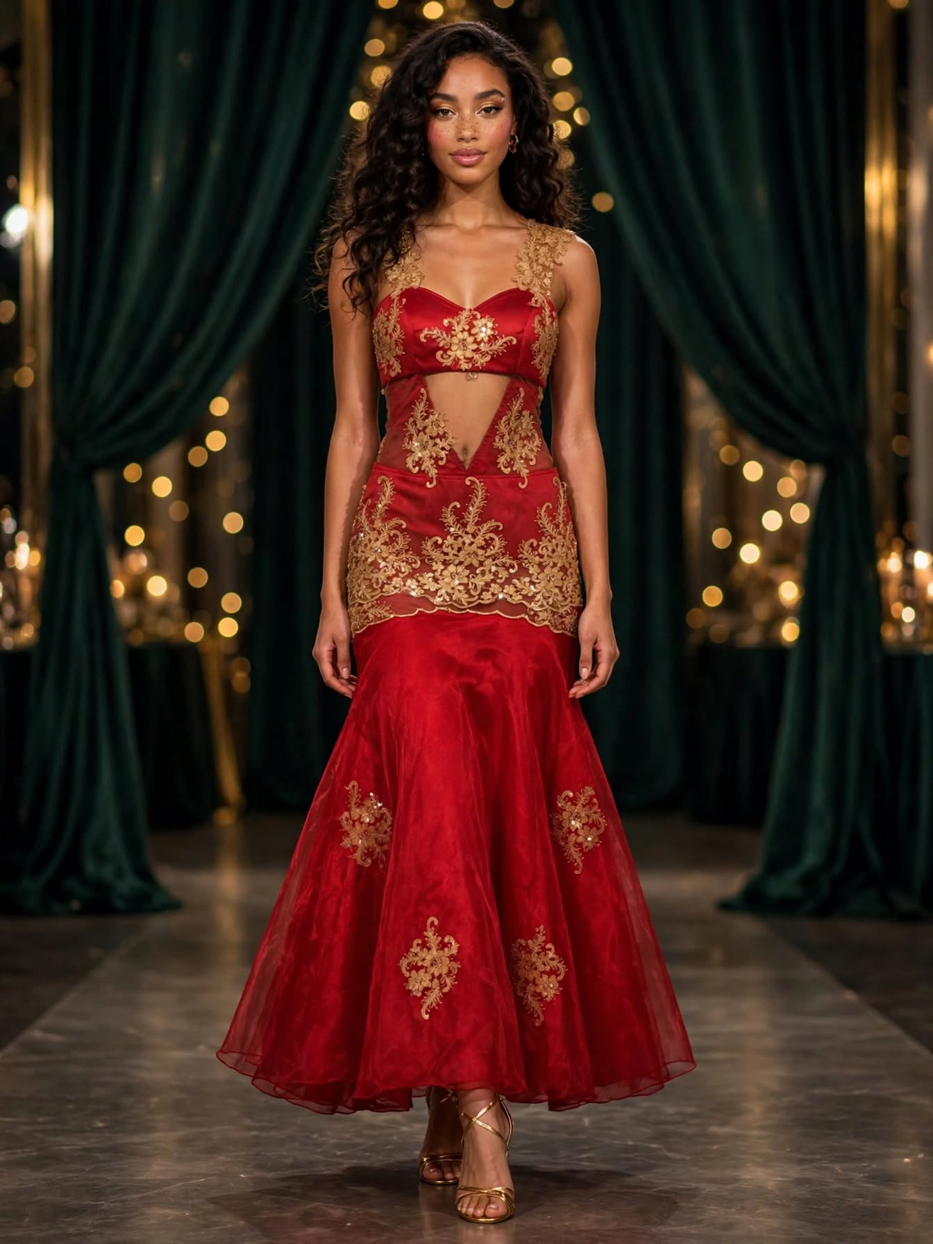 Red & Gold Mermaid Matric Dance Gown - Size Small