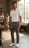 Pre-Loved David Jones Organic Cotton Polo – White with Subtle Pattern, Size L