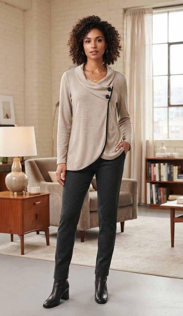 Contempo Pre-Loved Beige Cowl Neck Jersey – Size 32