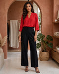 Red Statement V-Neck Blouse - Size 48