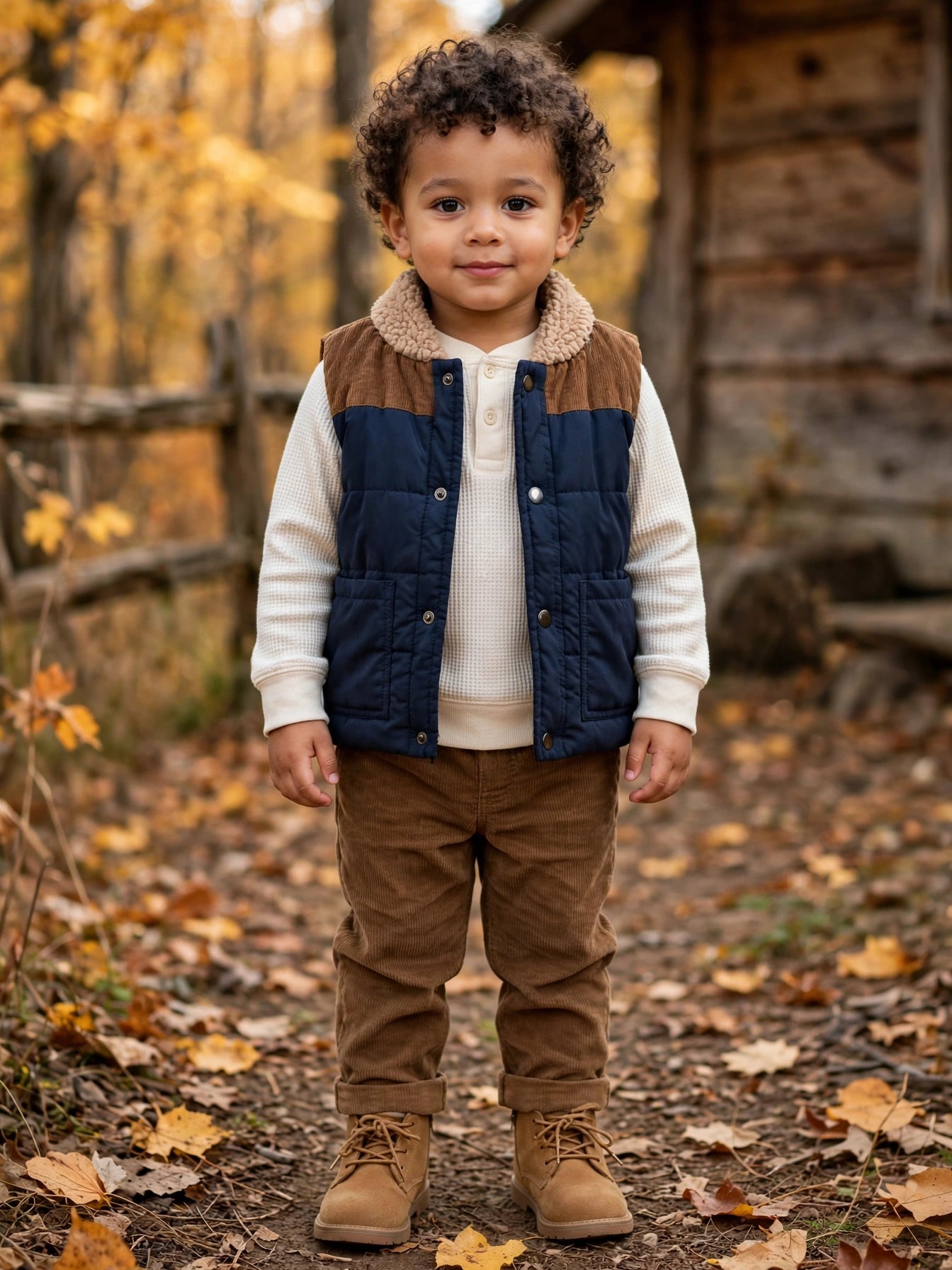Cuddlesome Navy & Tan Sherpa Corduroy Yoke Puffer Vest - Size 12 to 18 Months