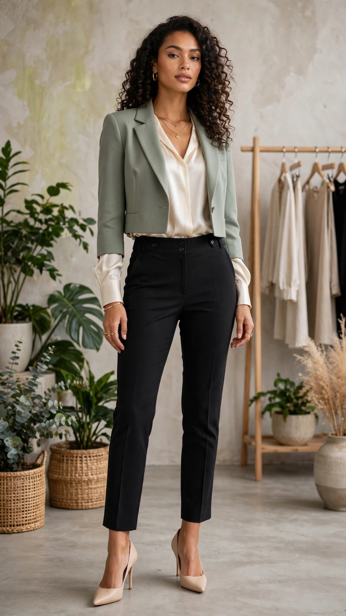 Donatella High-waisted Tailored Black Trousers - Size 46