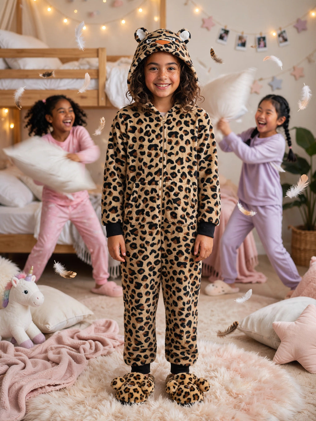 Leopard Print Cozy Hooded Fleece Onesie - Size 9 to 10 Years