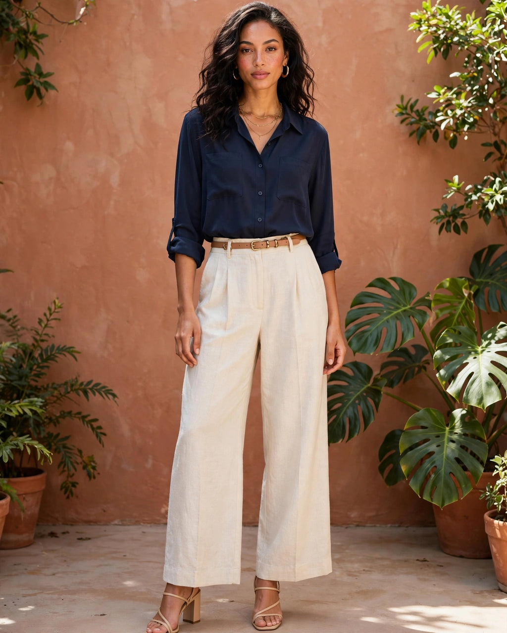 Navy Luxe Button-Down Blouse - Size 2XL