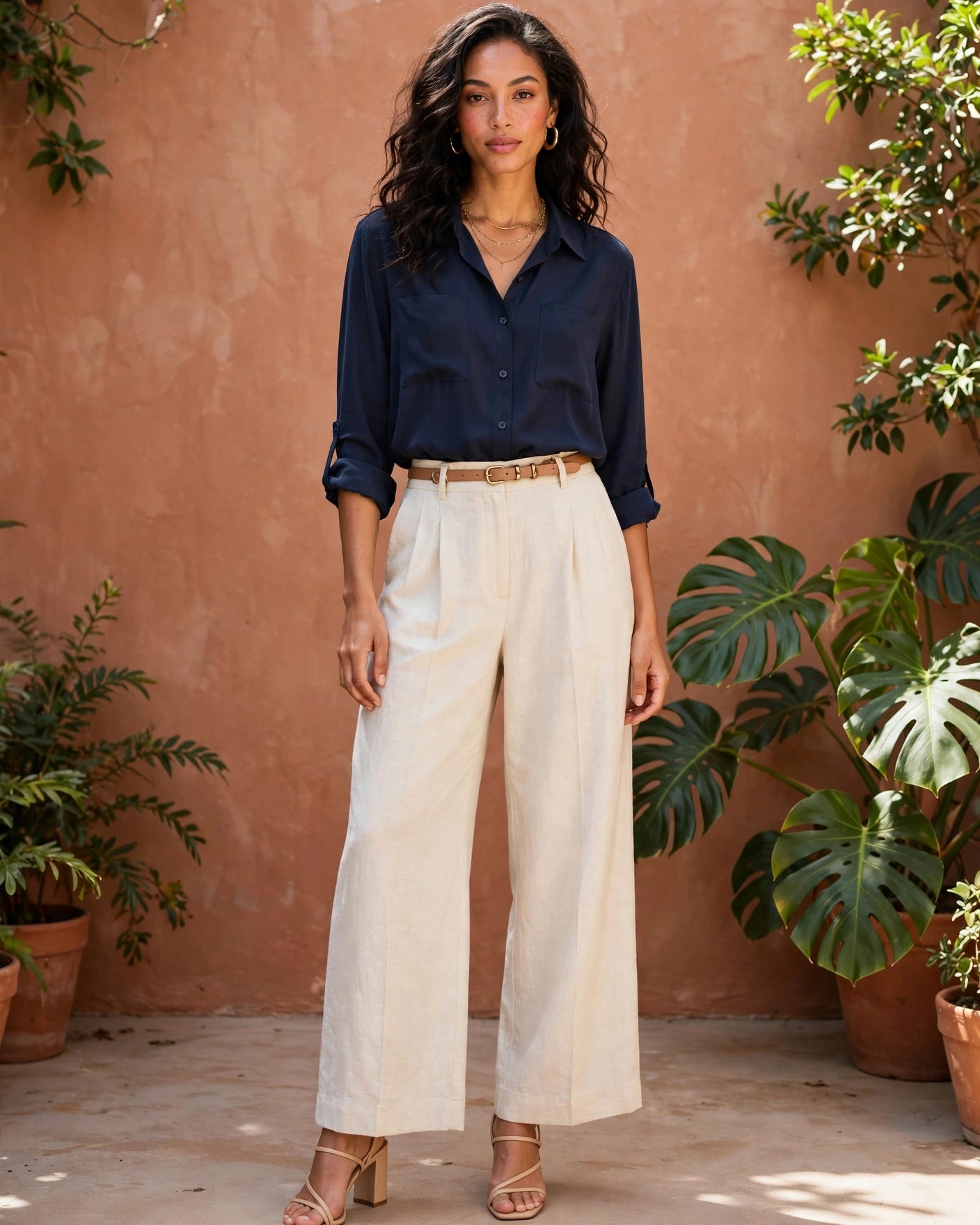 Navy Luxe Button-Down Blouse - Size 2XL