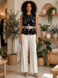 Black Velvet Silver Floral Sleeveless Blouse - Size Medium