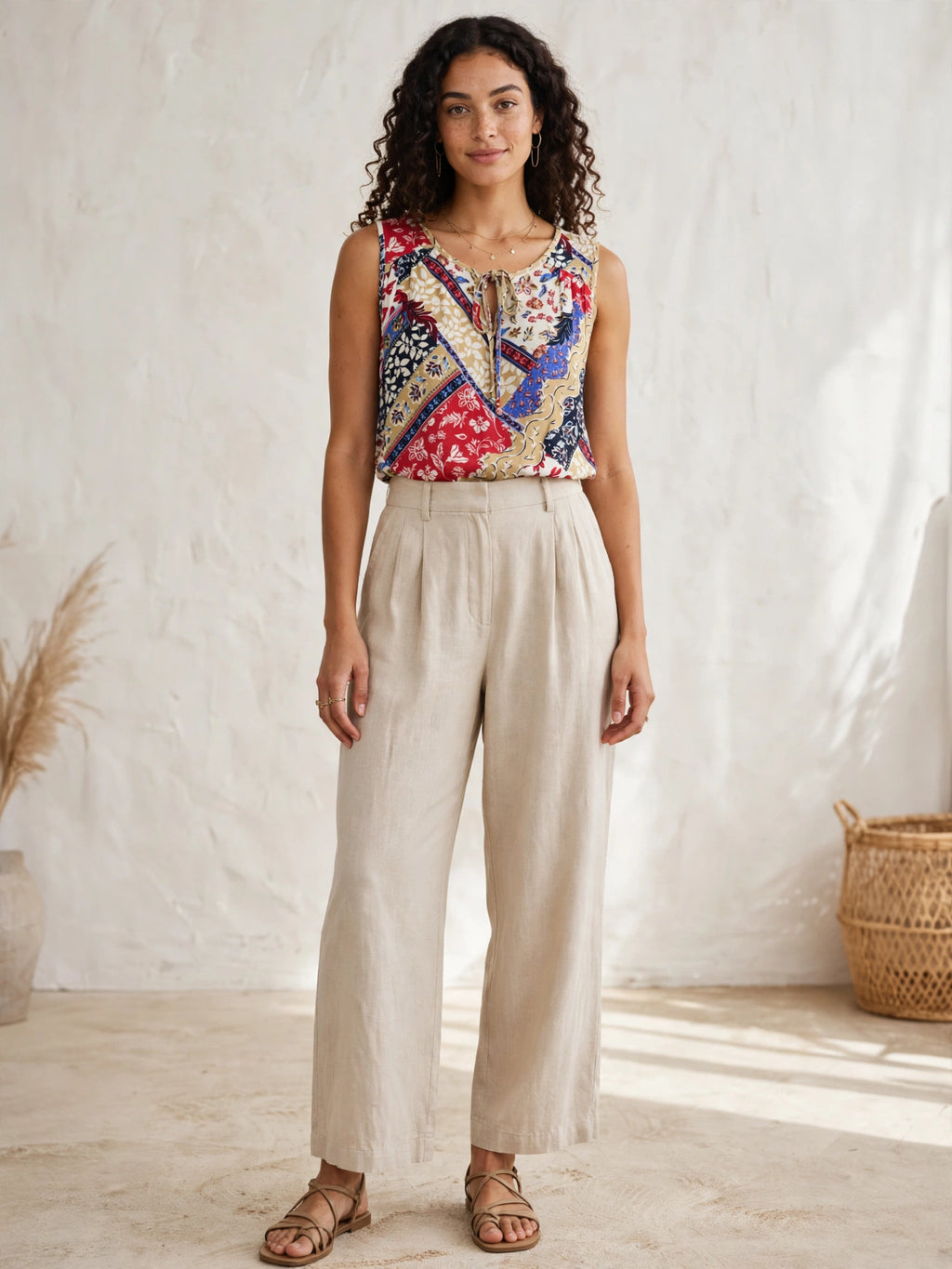 Boho Patchwork Sleeveless Blouse - Size 3XL