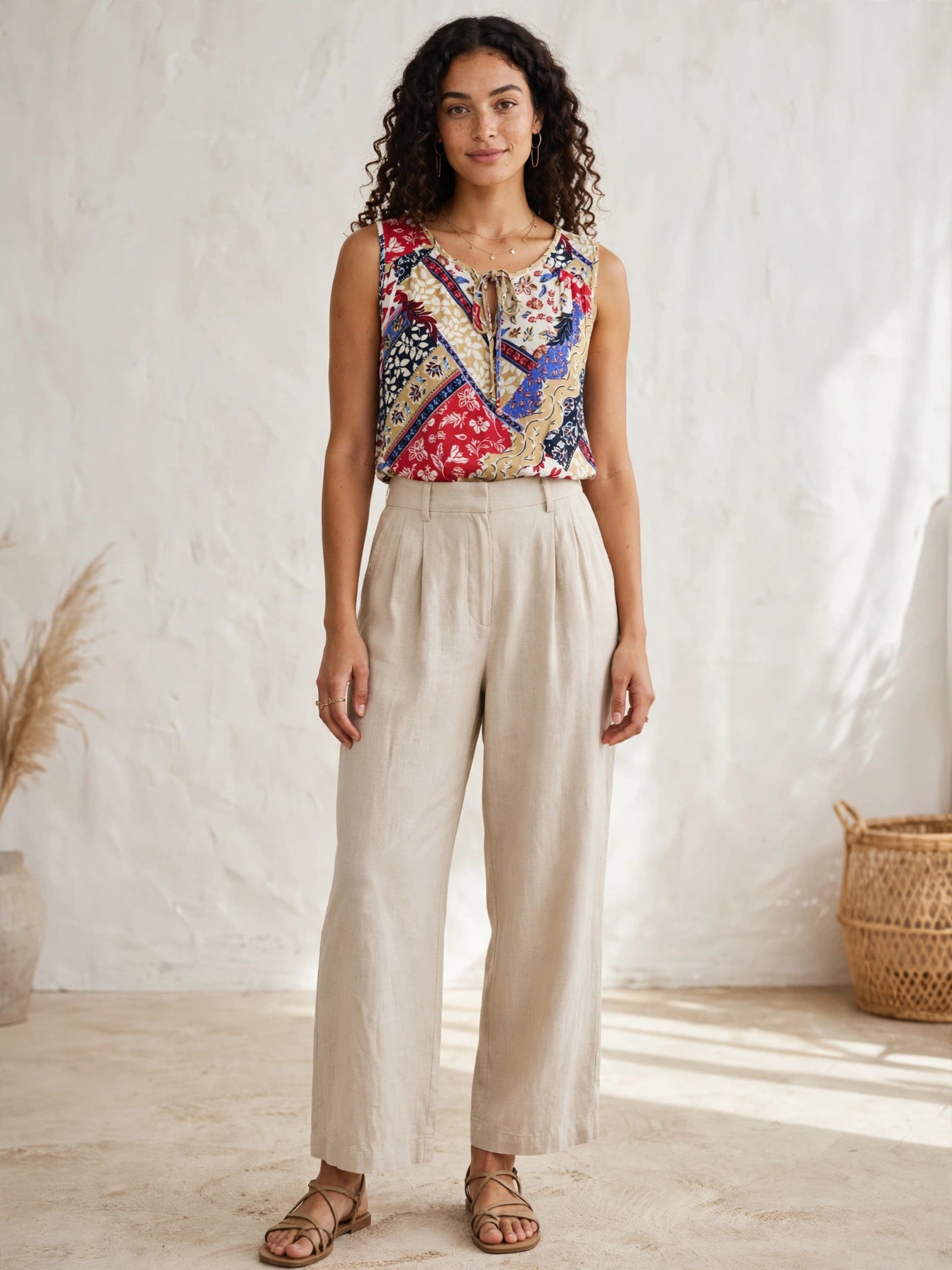 Boho Patchwork Sleeveless Blouse - Size 3XL