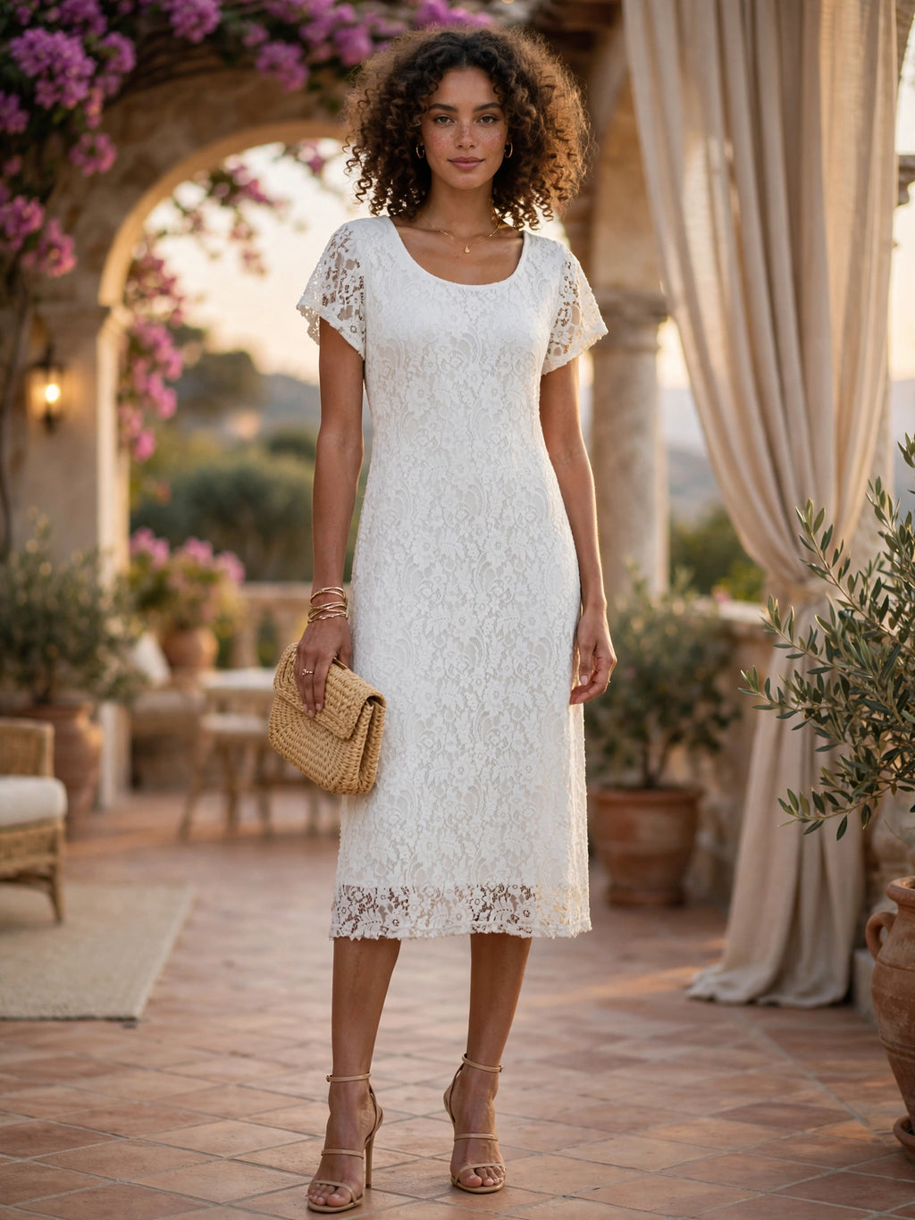 Milady's Rene Taylor Summer Wedding Guest & Occasion White Lace Dress - Size 42