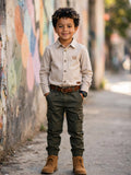 Boys Beige 100% Cotton Long Sleeve Button-Up Shirt | Size 5-6 Years