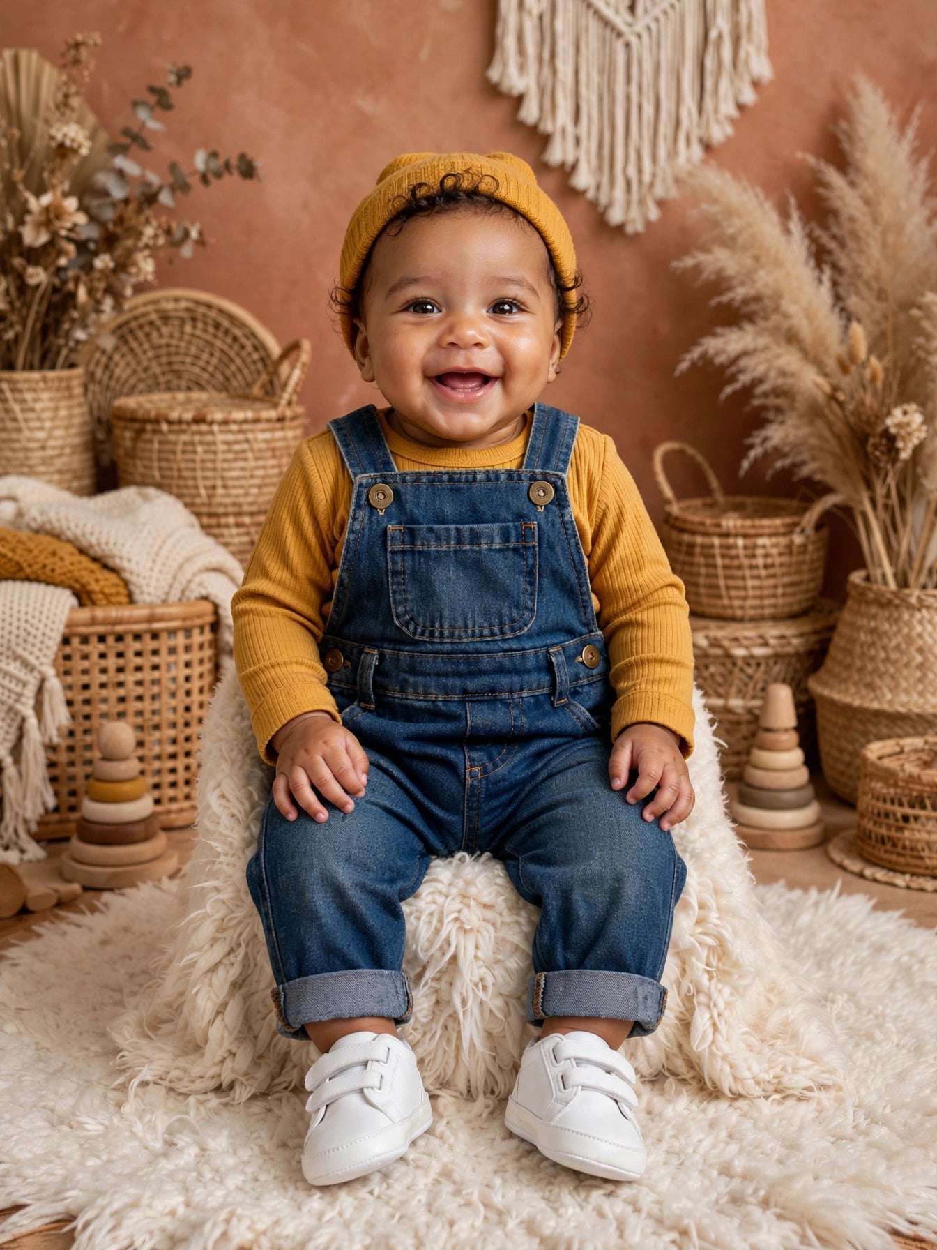 Boho Baby Denim Overalls Jumpsuit - Clicks Unisex Brand - Size 0 to 3 Months