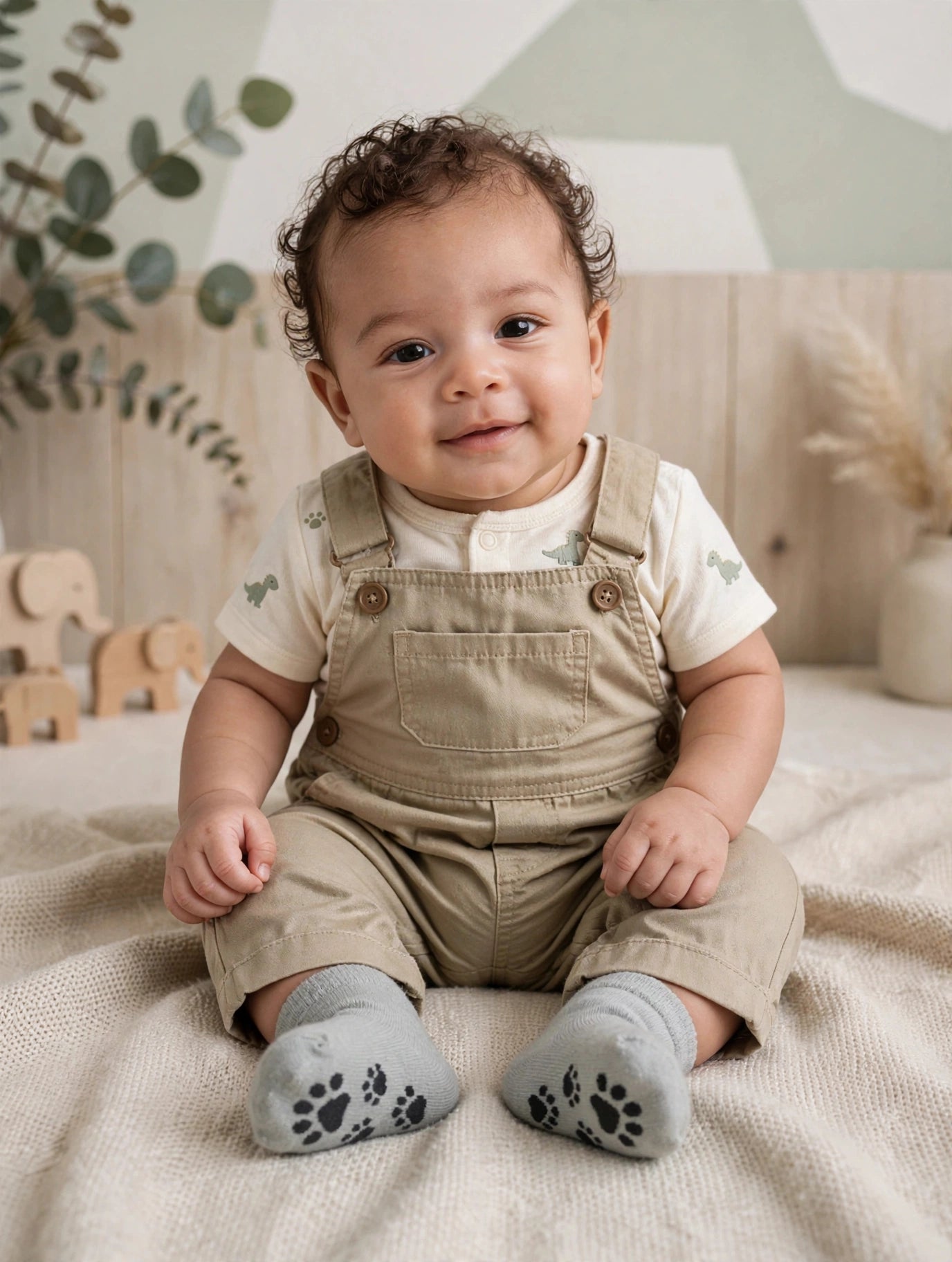 JollyTots Newborn Baby Socks - 2 Pack Grey Camo & Solid Grey with Paw Prints - Size 0 to 3 Months