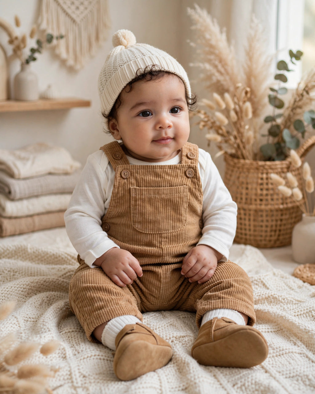 Woolies Babes Camel Corduroy Dungaree Overalls - 0-3 Months