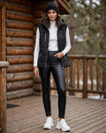 Women's Free 2BU Black Sleeveless Puffer Vest with Hood - Size 36