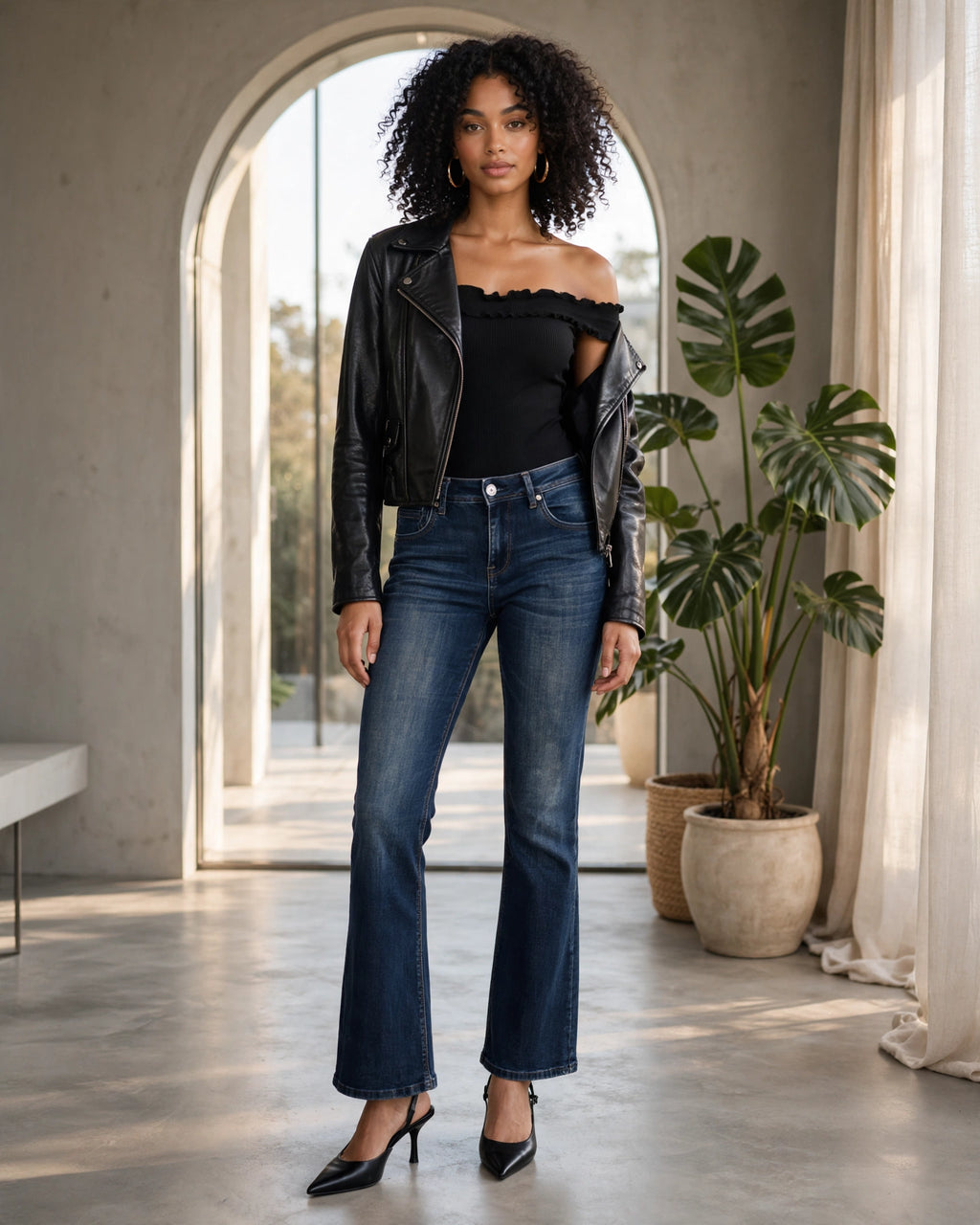 Dark Blue High-Waisted Bootcut Jeans - Size 36