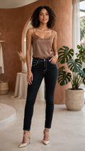 Queenspark Rhinestone Studded Women's Black Straight Leg Jeans - Size 36