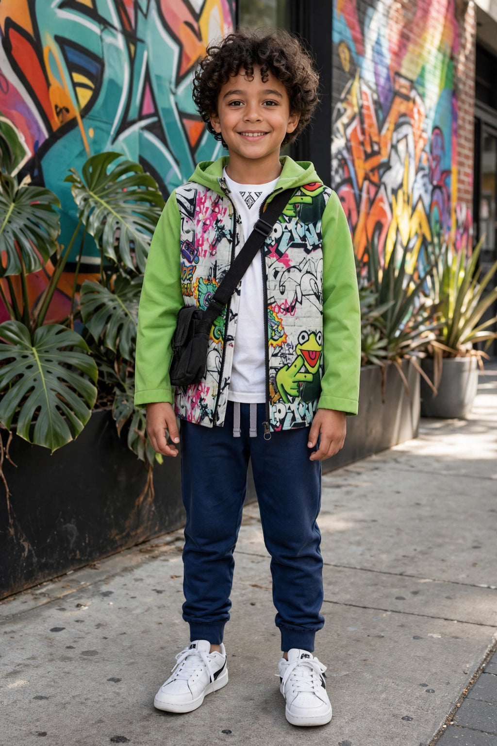 Kids Lime Green 80s Graffiti Kermit Softshell Jacket - Size 7 to 8 Years