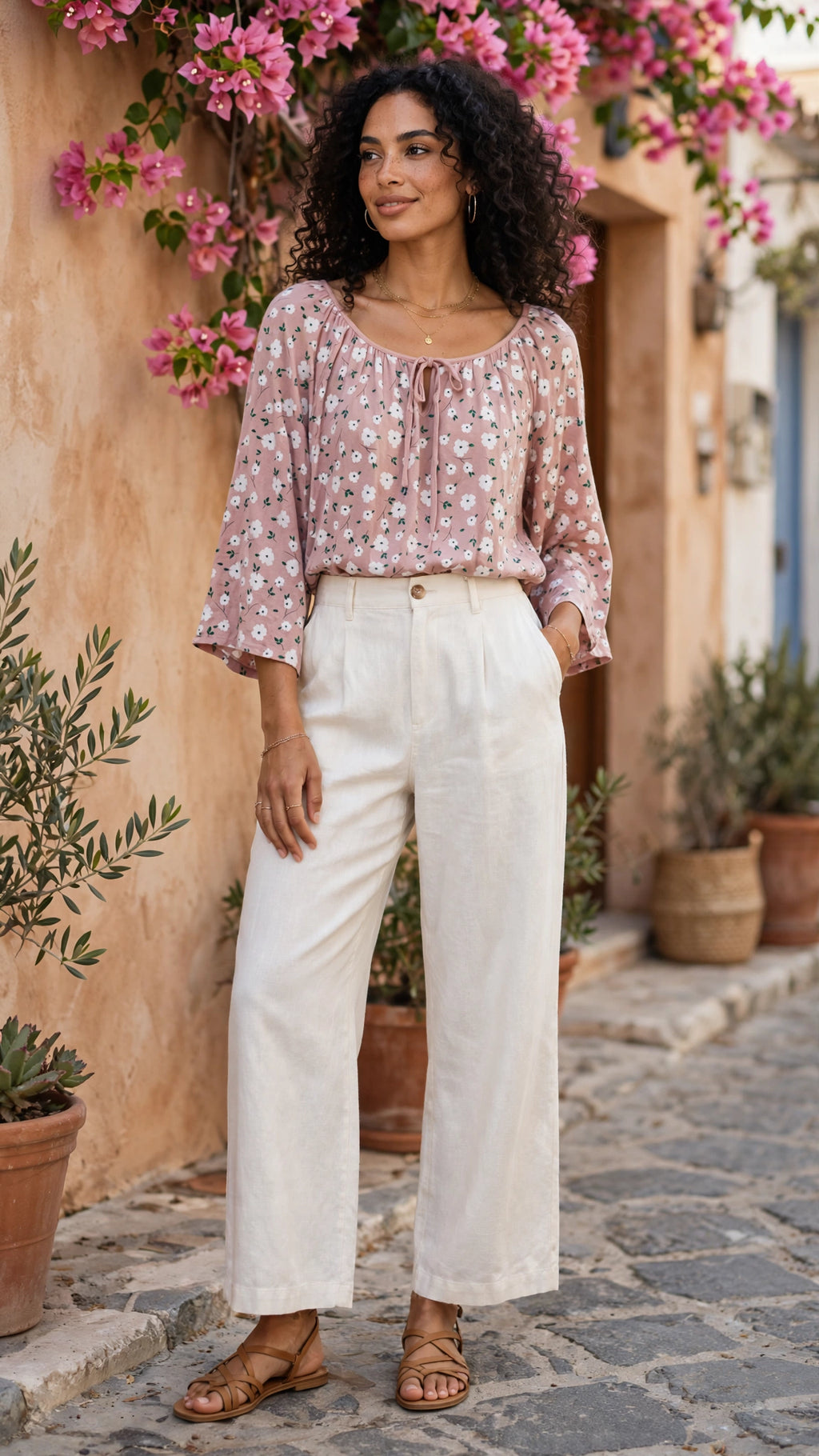 Dusty Pink Floral Boho Blouse - Size 4XL