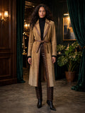 Vintage 70s Camel Suede Trench Coat with Chocolate Leather Trim - Size Medium