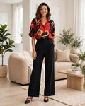 B&W Baroque Red & Black Gold Chain Blouse - Size 3XL