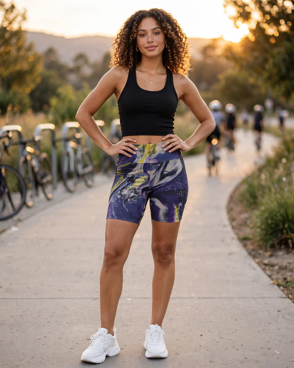 Marble Swirl High-Waisted Biker Shorts - Size XL