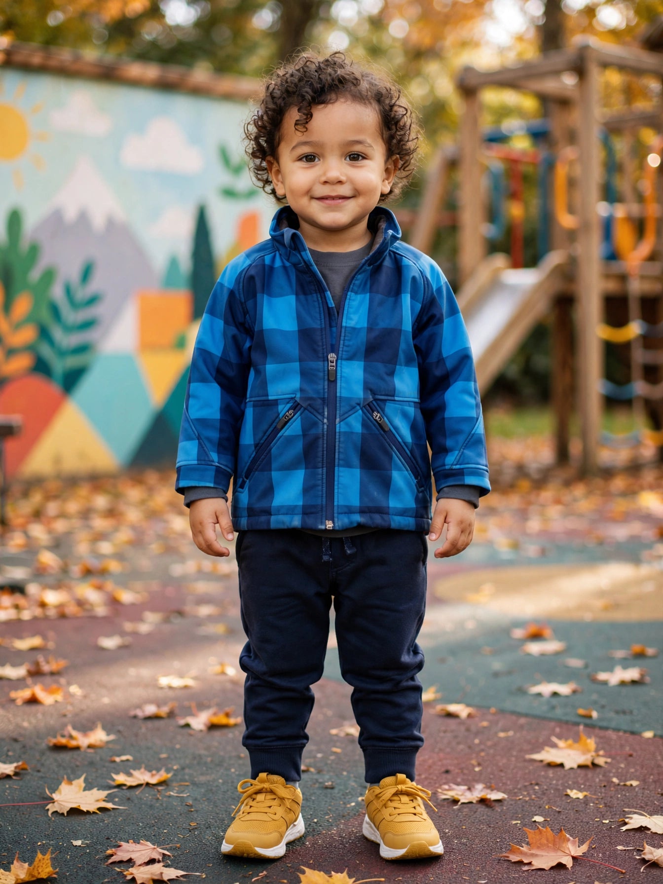 Kids H&M Blue  Buffalo Check Softshell Adventure Jacket - Size 2-3 Years