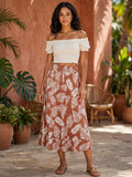 Woolworths Terracotta & White Palm Print Midi Skirt - Size 38