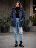 Navy Parka Exact Jacket with Faux Fur Hood - Size 36