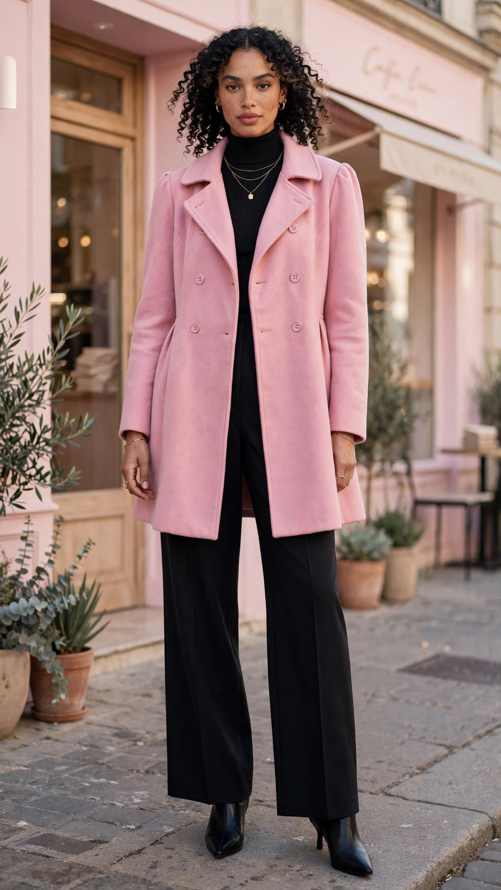 Massumi Dusty Pink Double-Breasted Peplum Coat - Size 40
