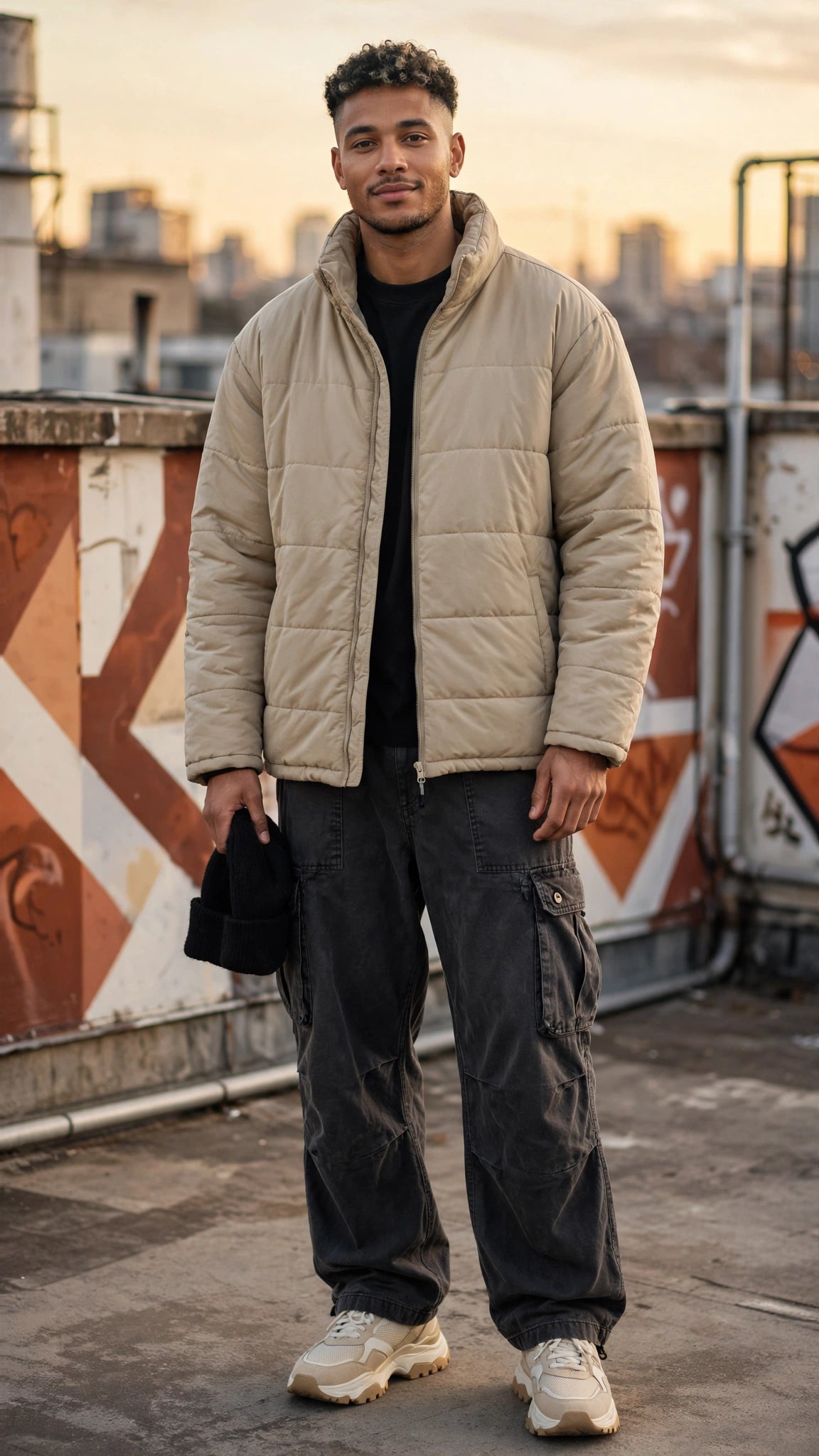 Men's US Basic Beige Puffer Jacket - Size 5XL