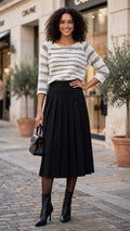 Cozy Grey & Cream Striped Slub Knit Sweater - Size Medium