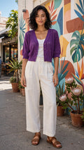 Purple Pointelle Cropped Bolero Cardigan - Size Small