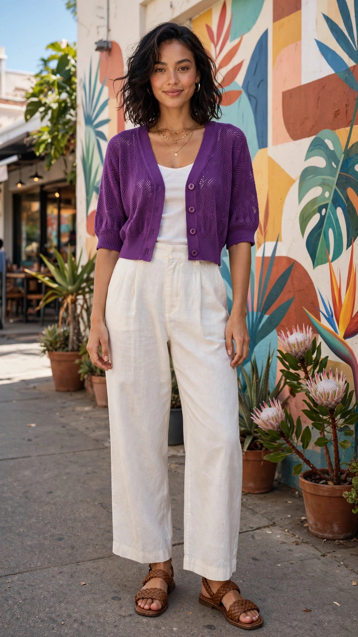 Purple Pointelle Cropped Bolero Cardigan - Size Small