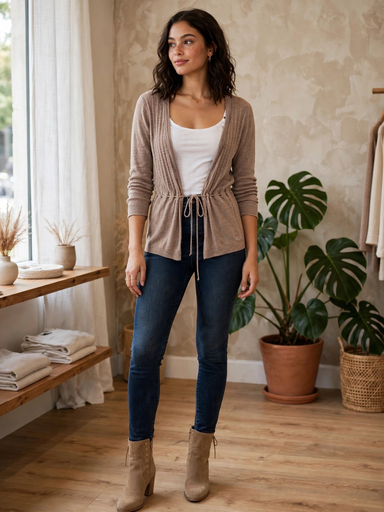 Ladies Truworths TRS Taupe Ribbed Wrap Cardigan - Size Small