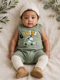 Woolies Babies Sage Green 'Cruisin' To My Crib' Shortie Babygrow - Size 3 to 6 Months