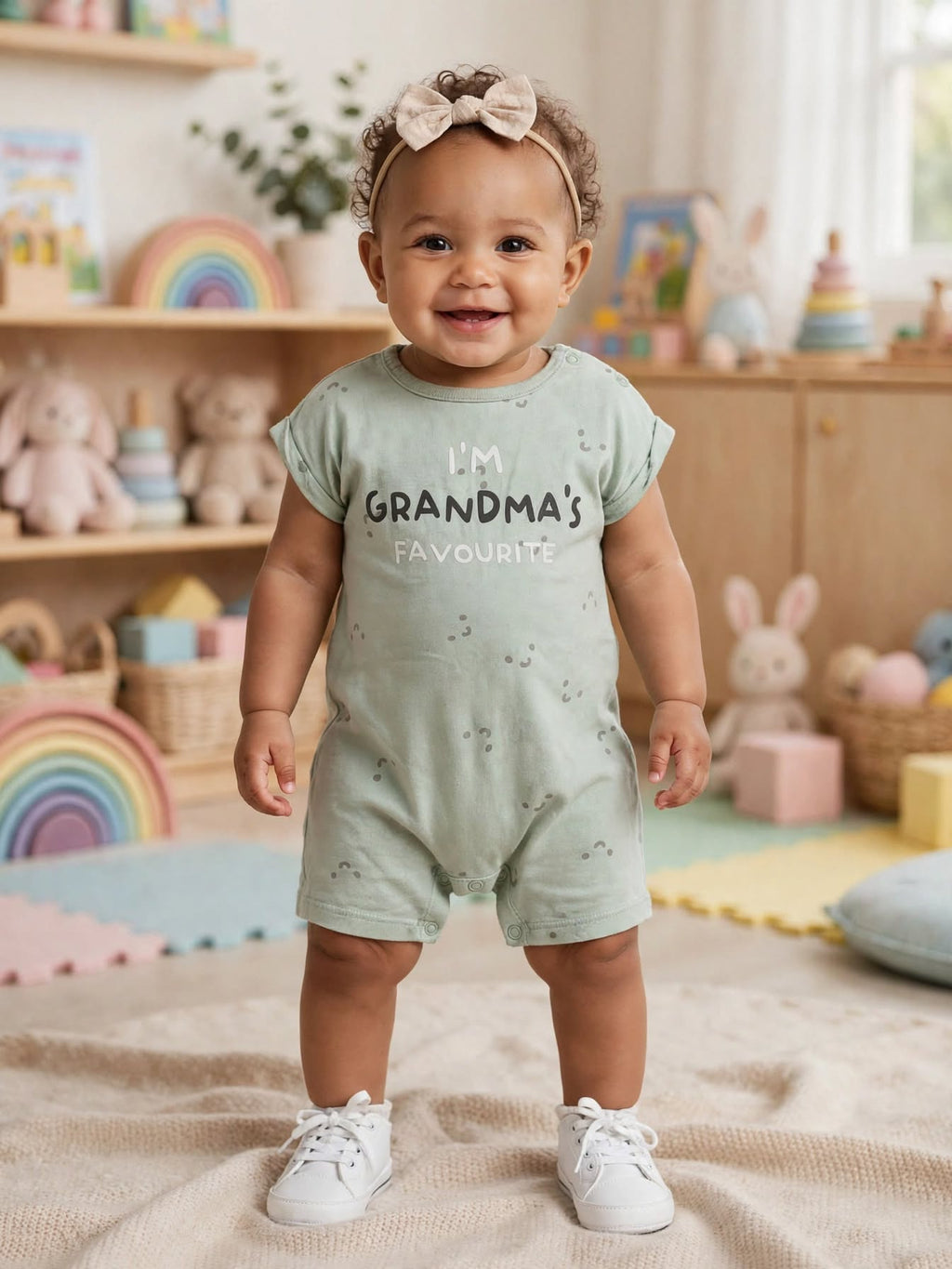 Woolworths Baby "I'm Grandma's Favourite" Sage Smiley Babygrow - Size 6 to 12 Months