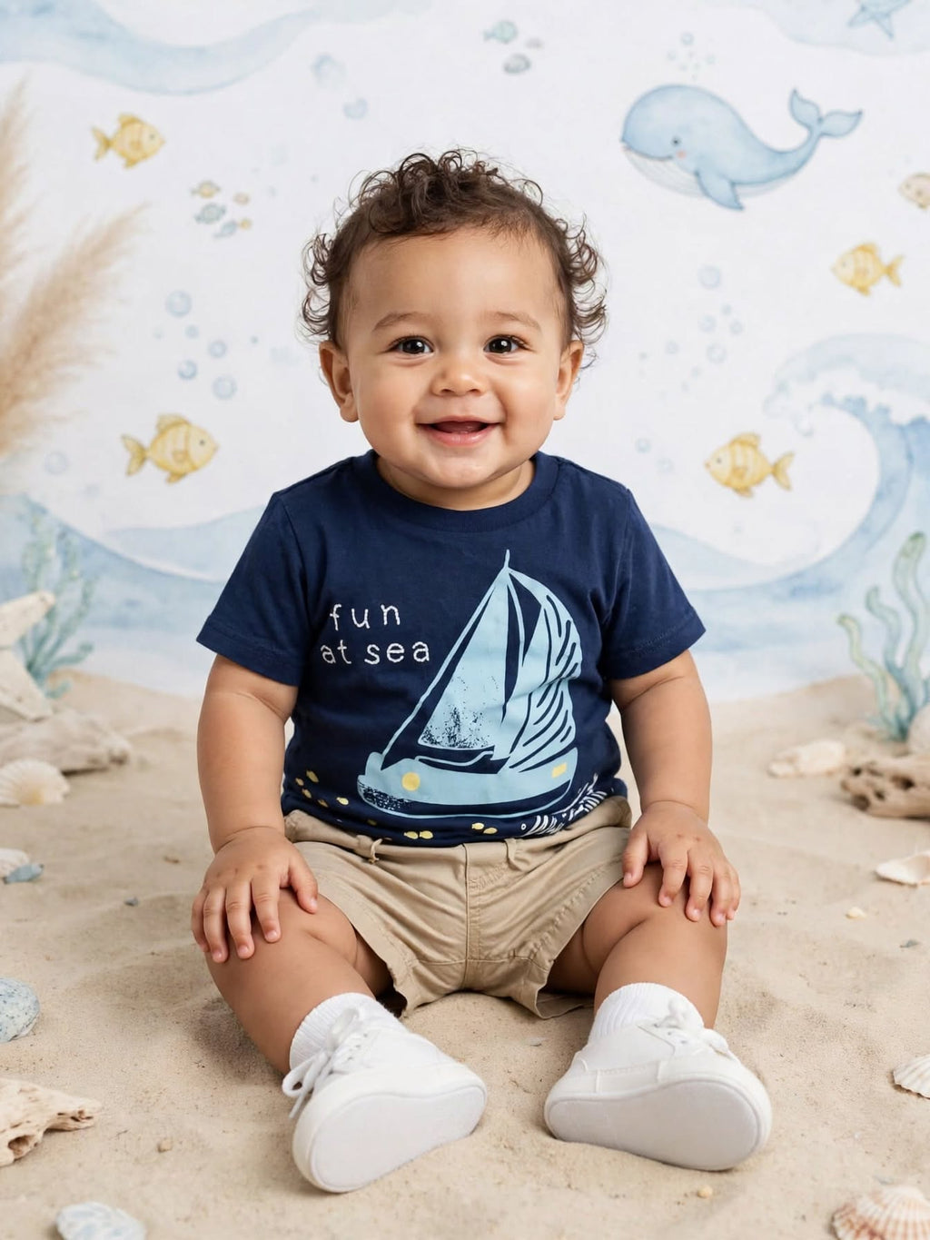 Jet Lilstar Baby Navy Blue "Fun At Sea" Sailboat T-Shirt - Size 6 to 12 Months