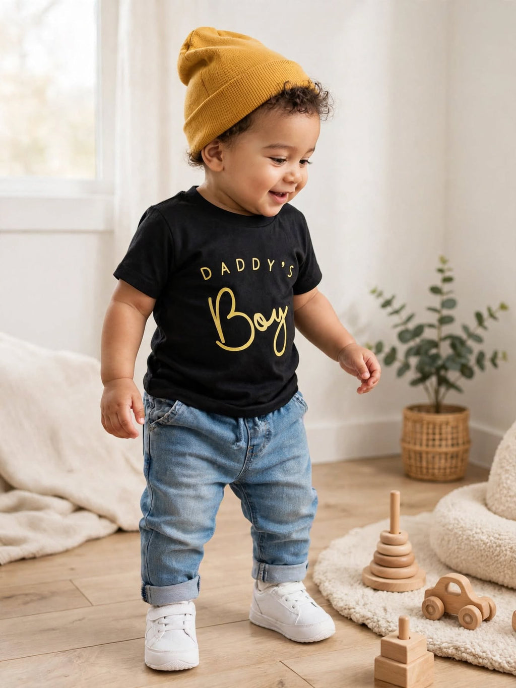 Black with Metallic Gold "DADDY'S Boy" Script Baby T-Shirt - Size 9 to 12 Months