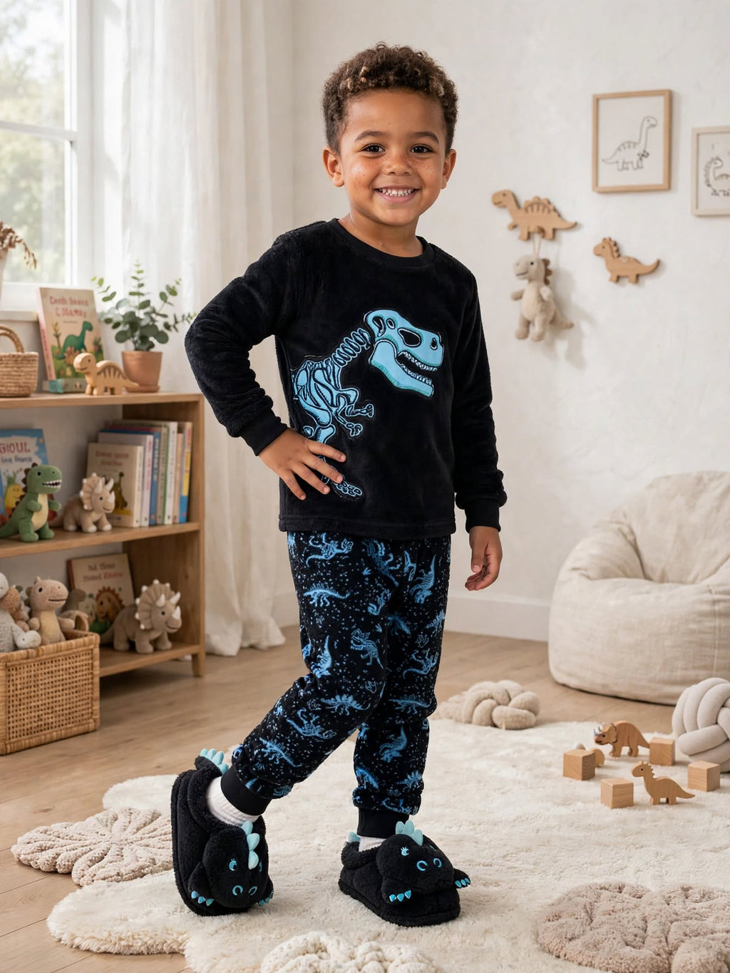 Ackermans Waga Dude Black & Blue Dino Skeleton Pajama Set - Size 4 to 5 Years