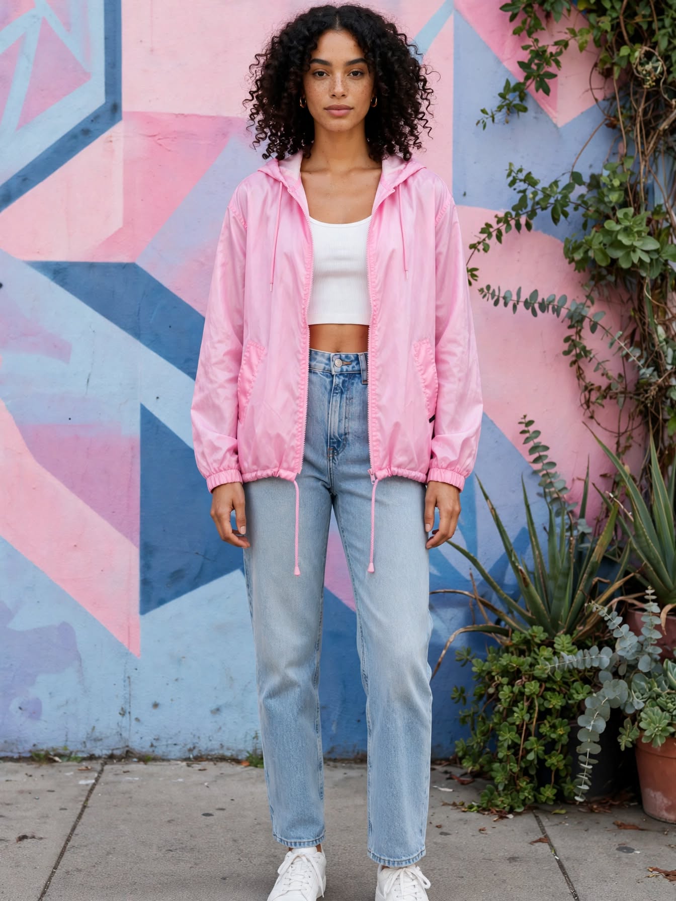 Maoniu Fashion Wear Pink Hooded Windbreaker Jacket - Size XXL