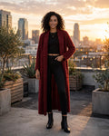 Burgundy Long Bouclé Teddy Duster Cardigan - Size L