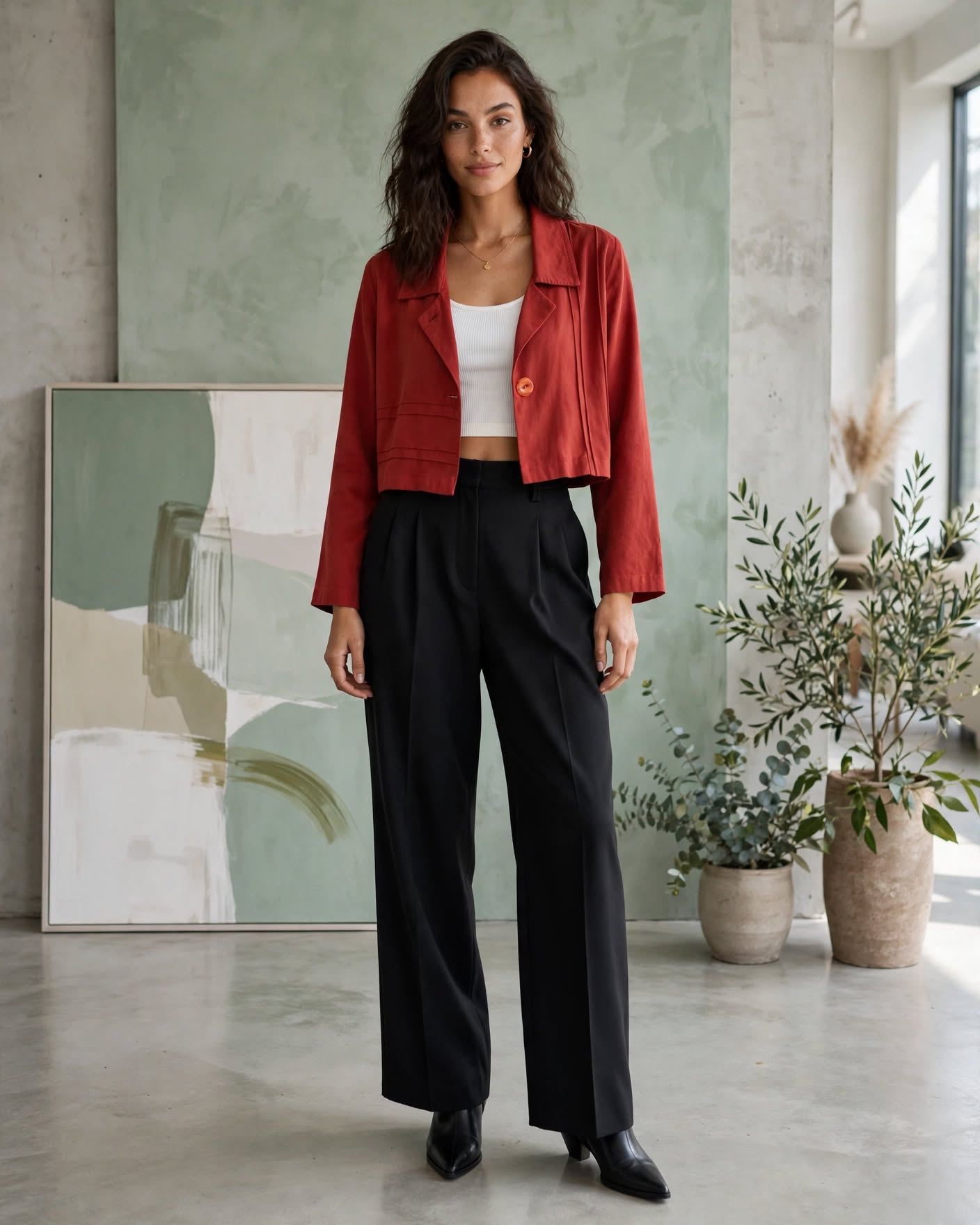 Marc Abbas Femme Rust Red Cropped Blazer Jacket - Size Large