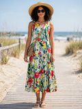 Poetry White Red Yellow Floral Garden Midi Dress - Size 8