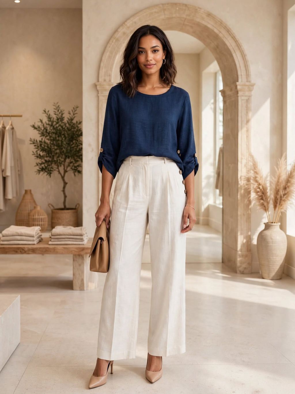 Milady's Navy Linen Blouse - Size 16/40