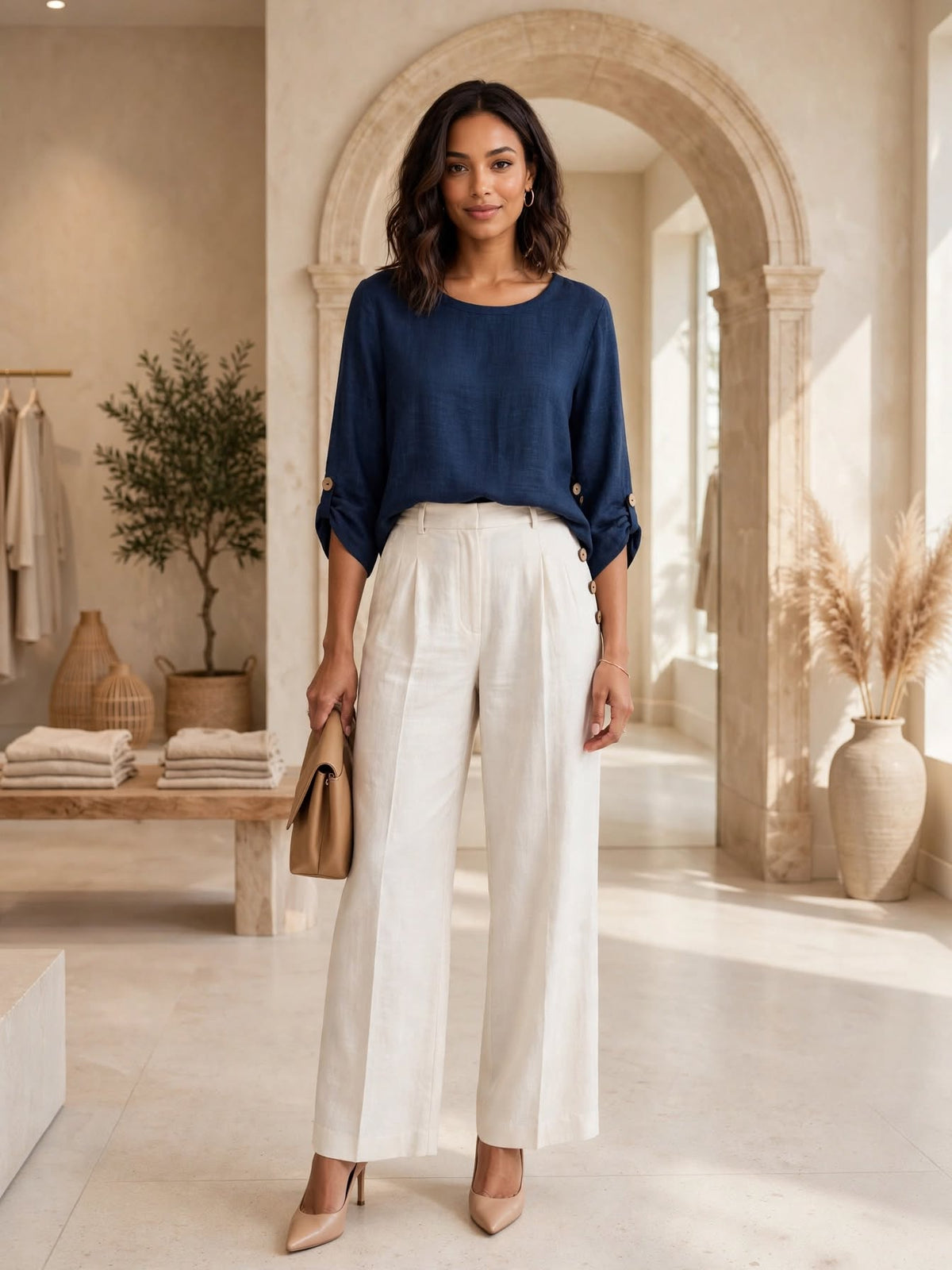 Milady's Navy Linen Blouse - Size 16/40