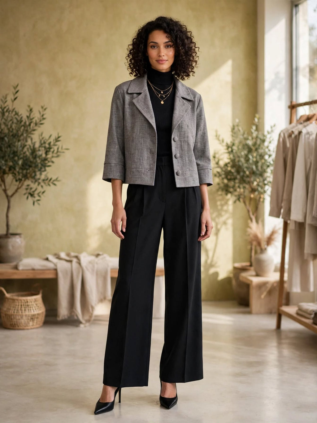 Grey Textured Cropped Blazer Jacket - Size Small