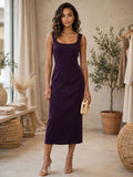 Aubergine Purple Square-Neck Midi Dress - Size Large
